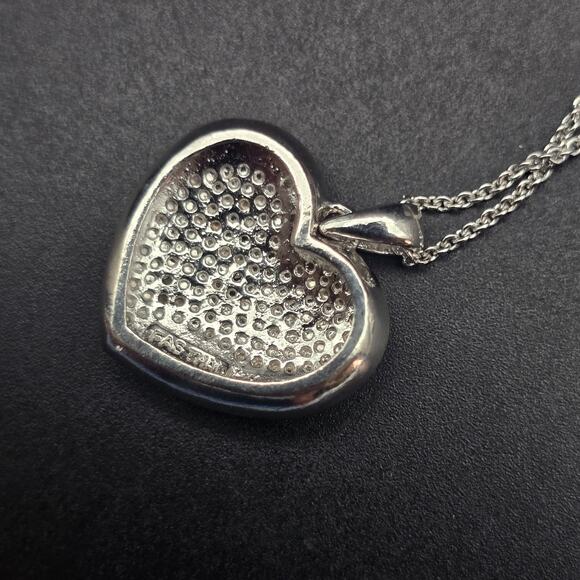 FAS Diamond Chip Heart Necklace Pendant Silver Tone - Picture 2 of 12